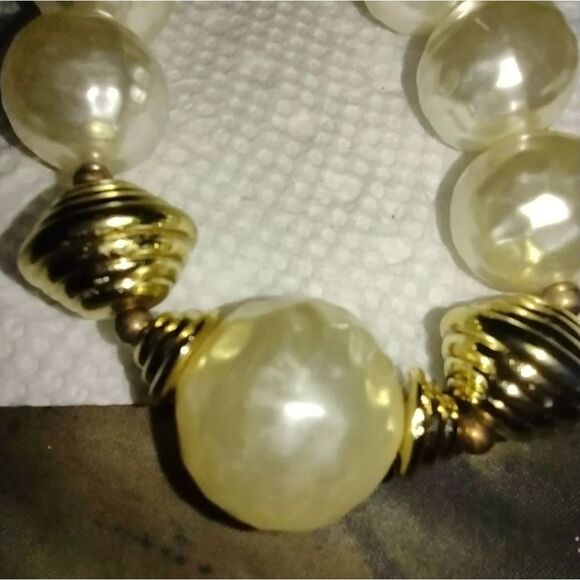 Vintage Gold Tone spacers Faux Pearl Beaded Necklace 24" - Picture 3 of 5